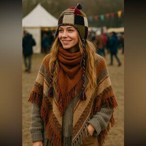 Alma Multicolor Knit Earflap Hat wool made in Nepal
